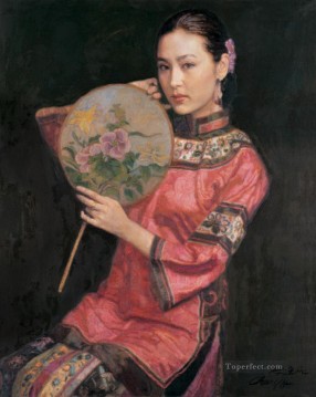 中国 Painting - ファンの中国人の女の子との美しさ